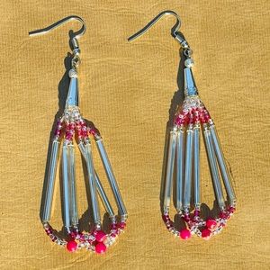 Cahuilla Hand Beaded 3 Loop Glass Bugles/Seed Bead Earrings